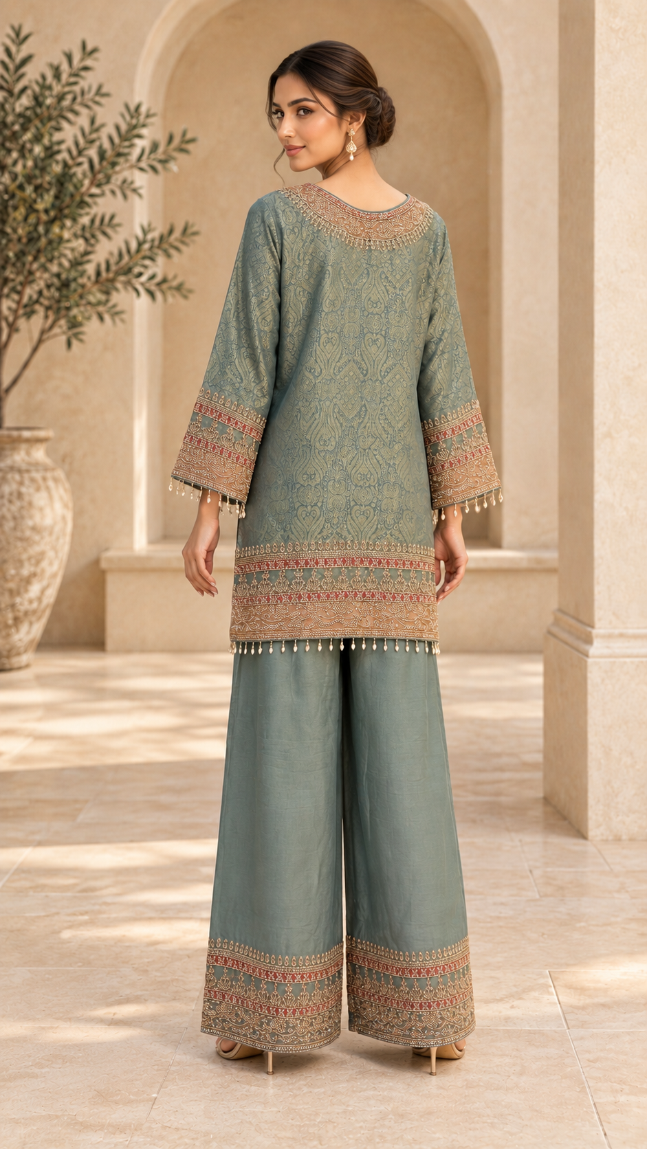 Sage teal plazo dress