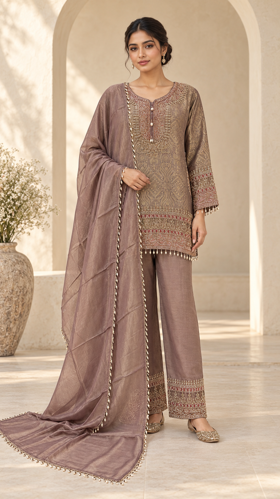 Jacquard Look Plazzo Dress