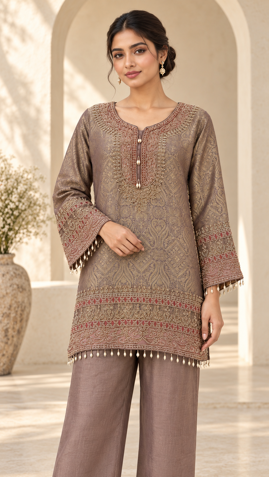 Jacquard Look Plazzo Dress