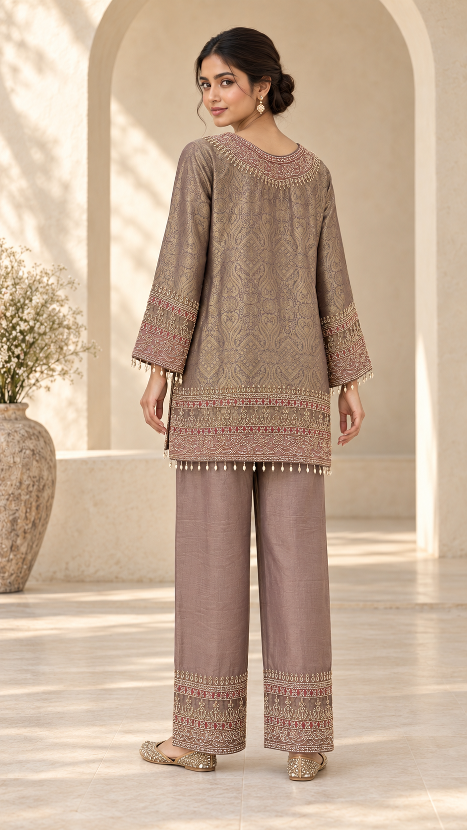 Jacquard Look Plazzo Dress