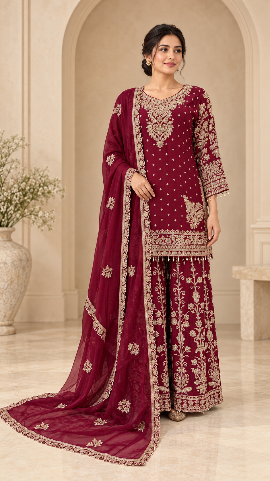 Elegant maroon palazzo dress