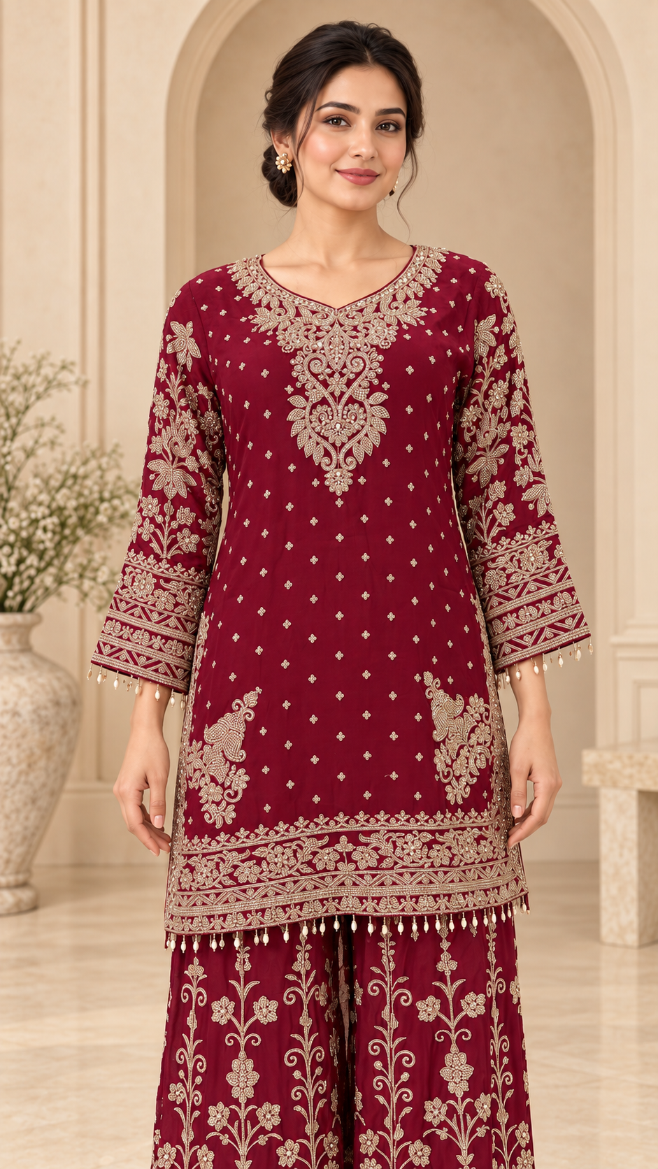 Elegant maroon palazzo dress