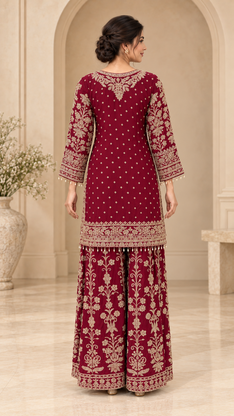 Elegant maroon palazzo dress