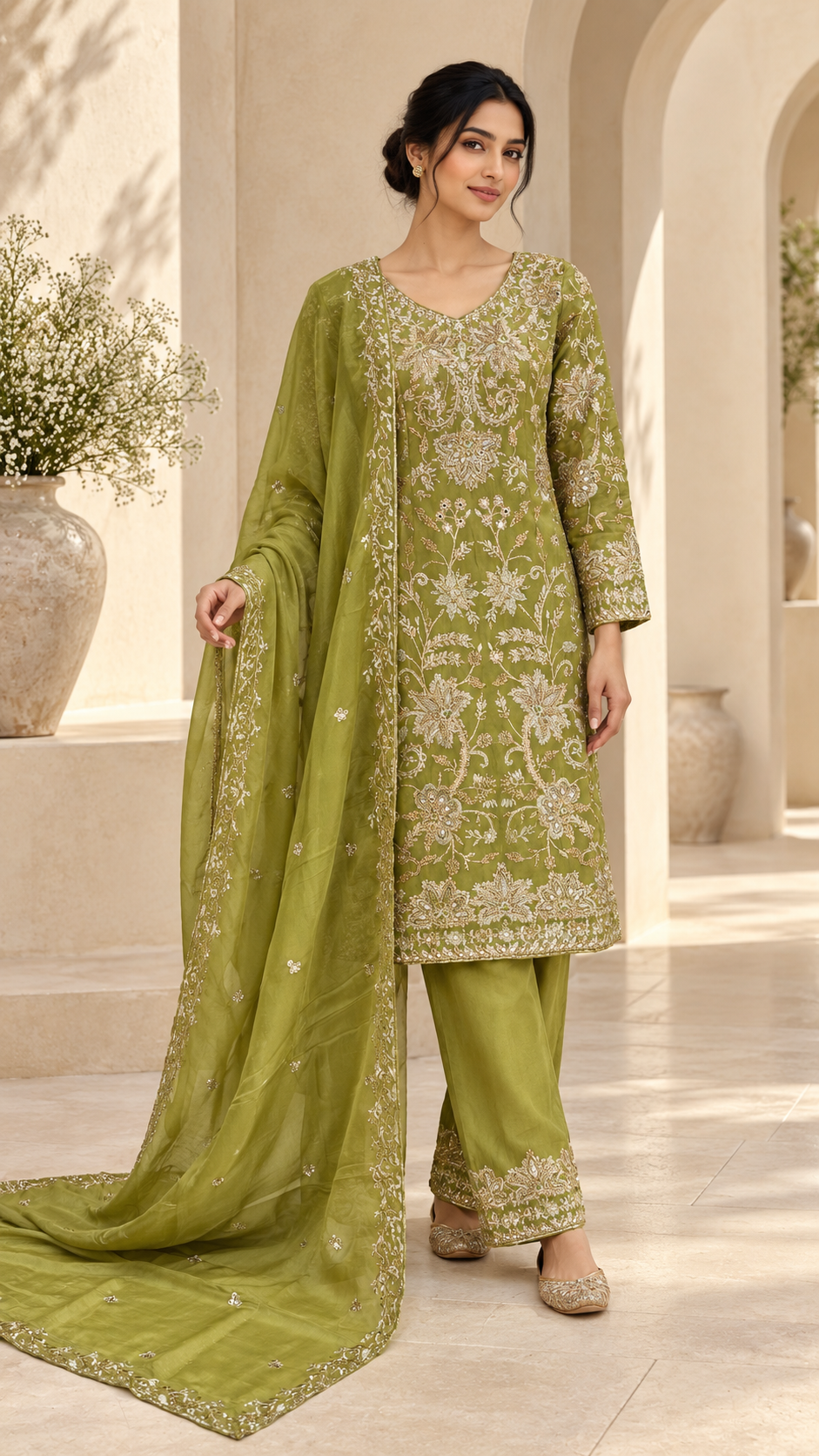 Olive Silk Suit