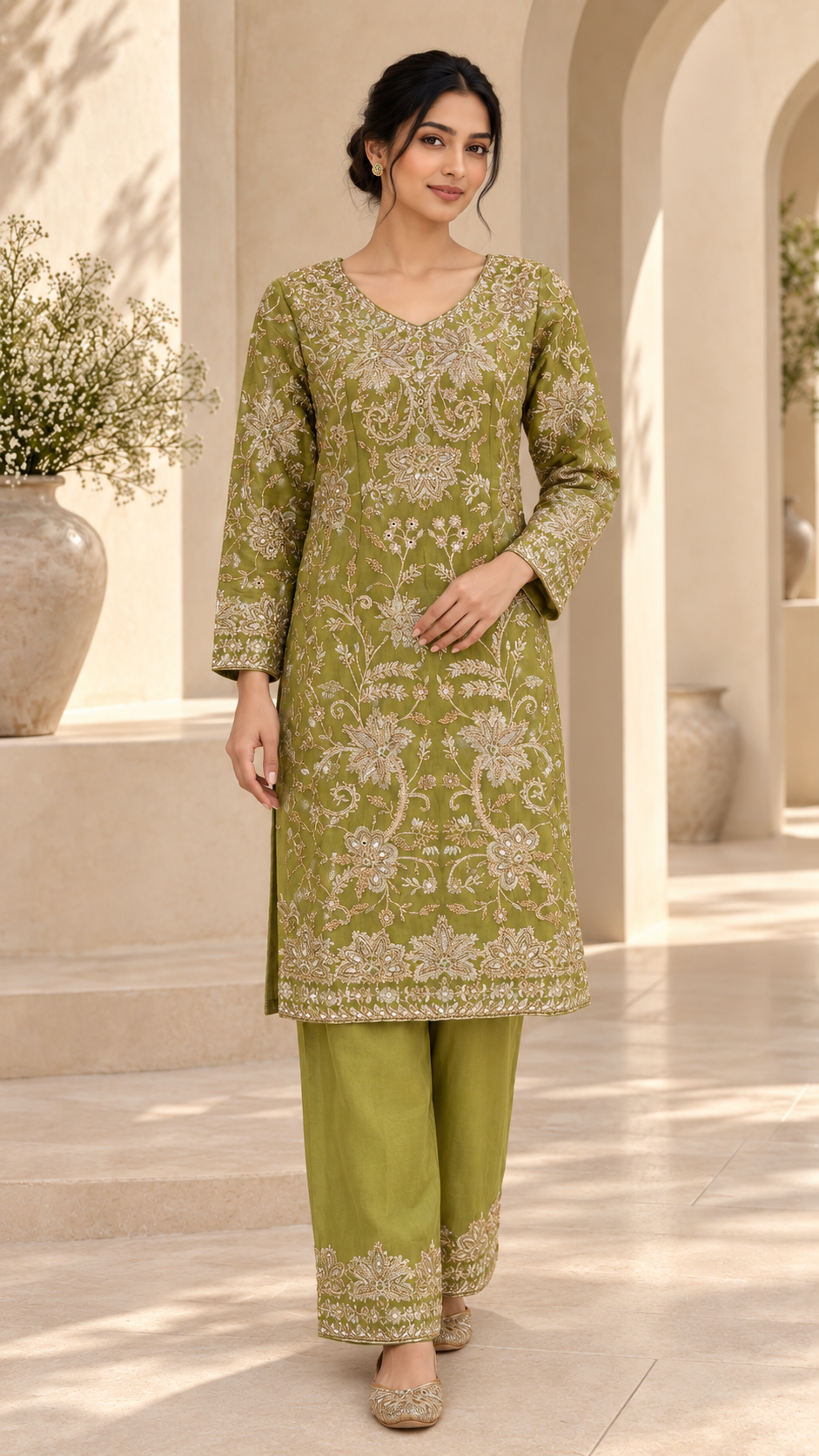 Olive Silk Suit