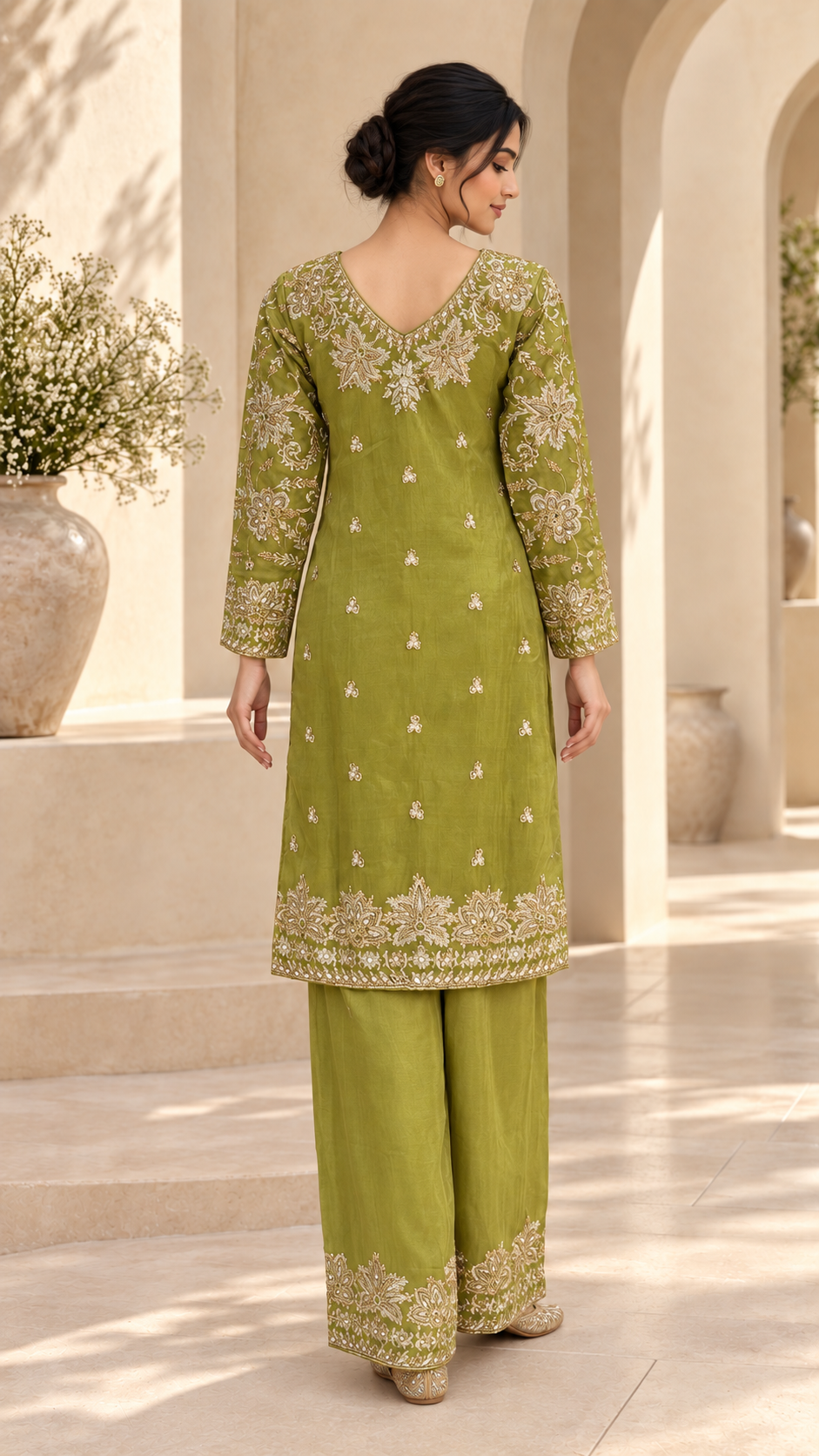Olive Silk Suit