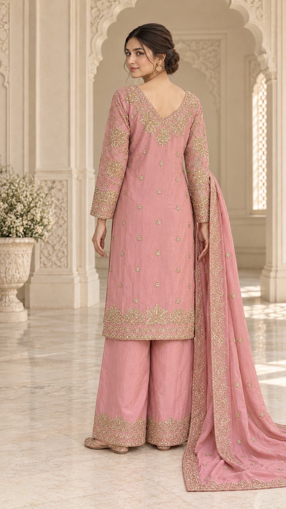Dusty Rose Embroidered Plazo Dress