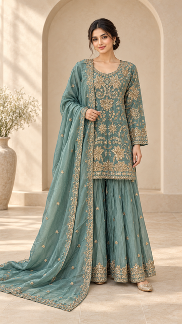 Sage Teal Plazo Suit