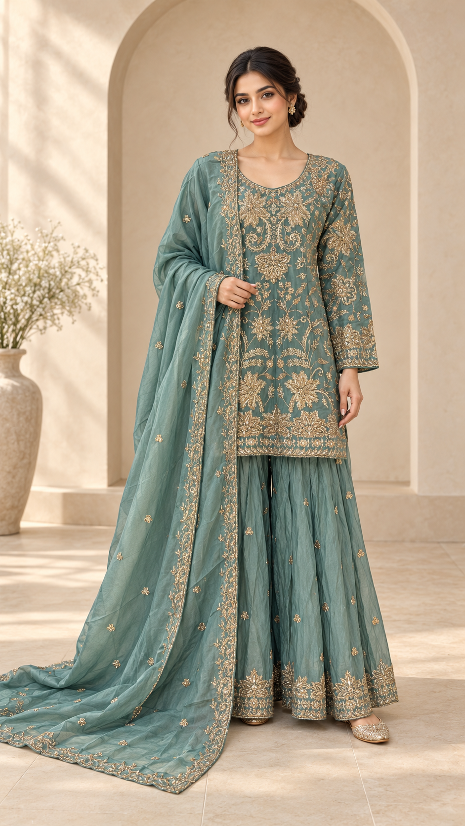 Sage Teal Plazo Suit