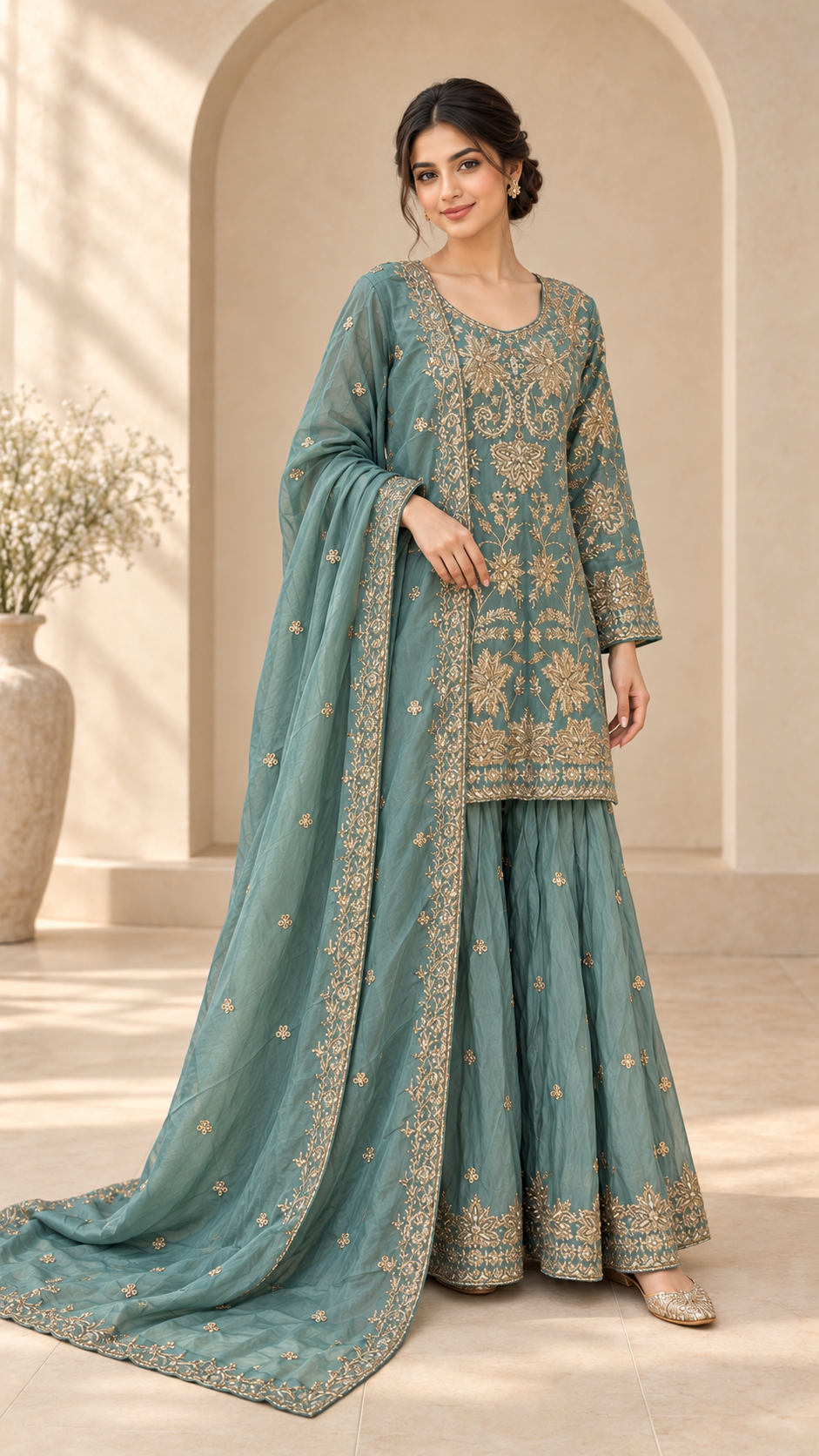 Sage Teal Plazo Suit