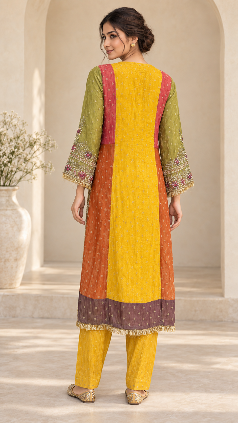 Mustard And Olive Embroidered Suit
