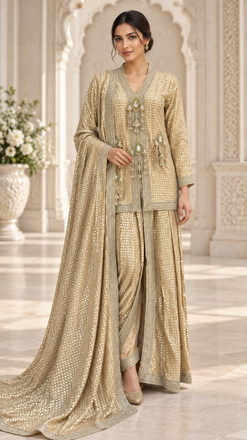 Gold Dhoti-Style Suit