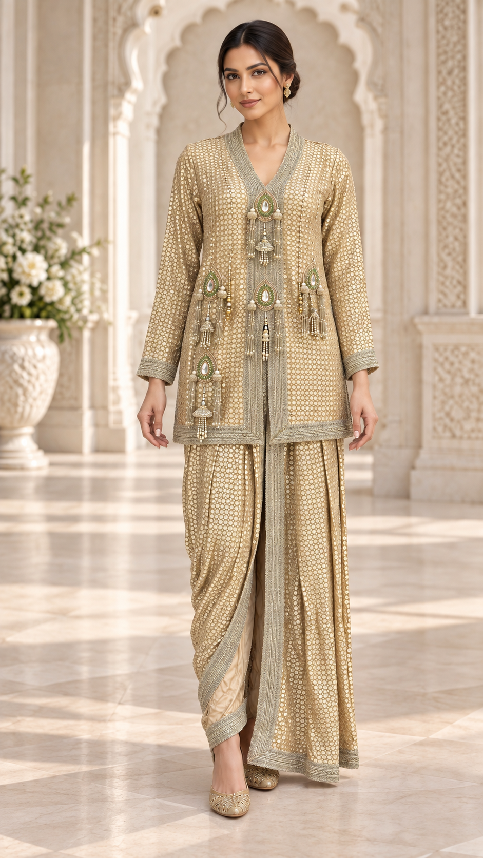 Gold Dhoti-Style Suit