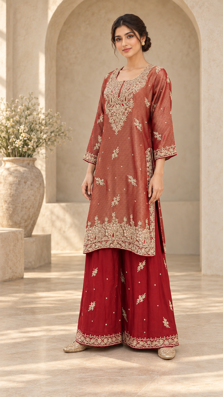 Rust Rose Plazo Dress