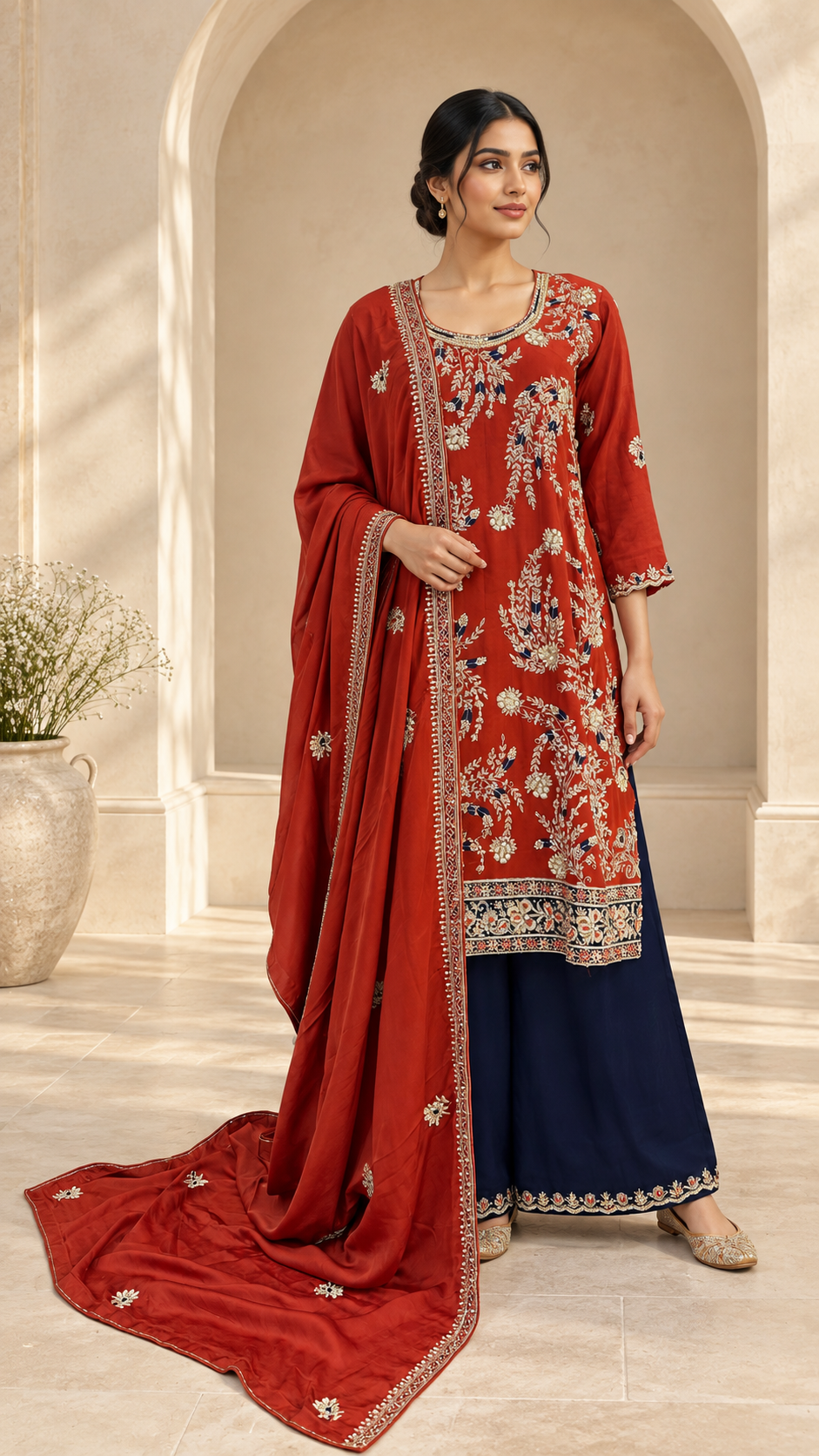Rust Navy Plazo Dress