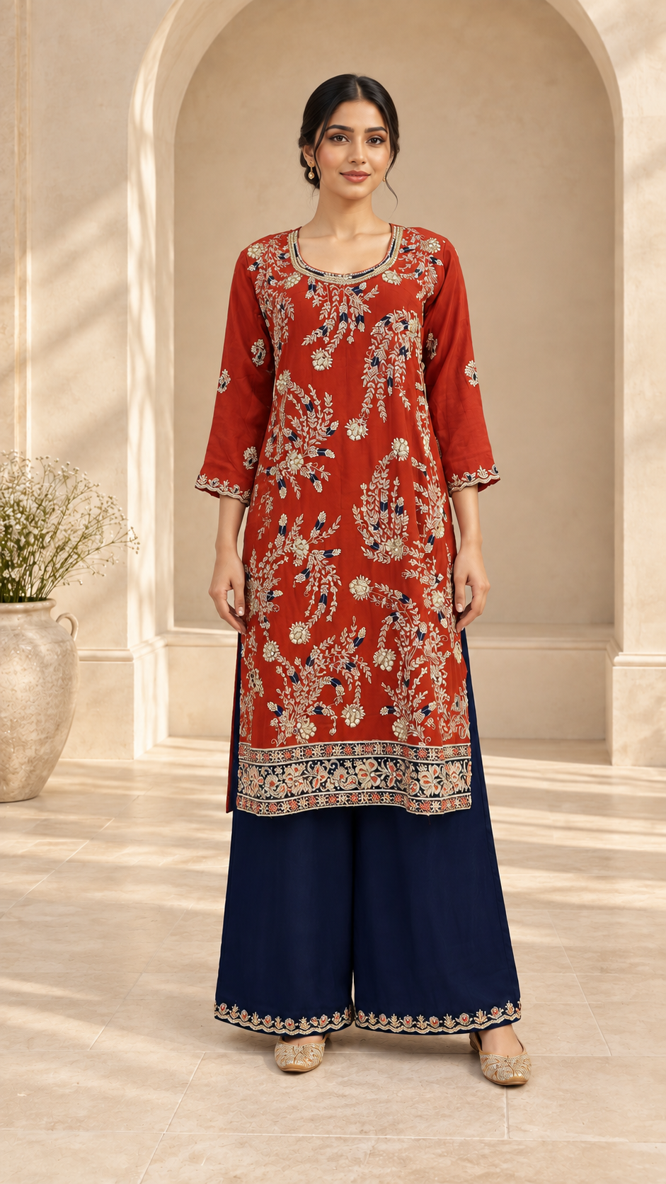Rust Navy Plazo Dress