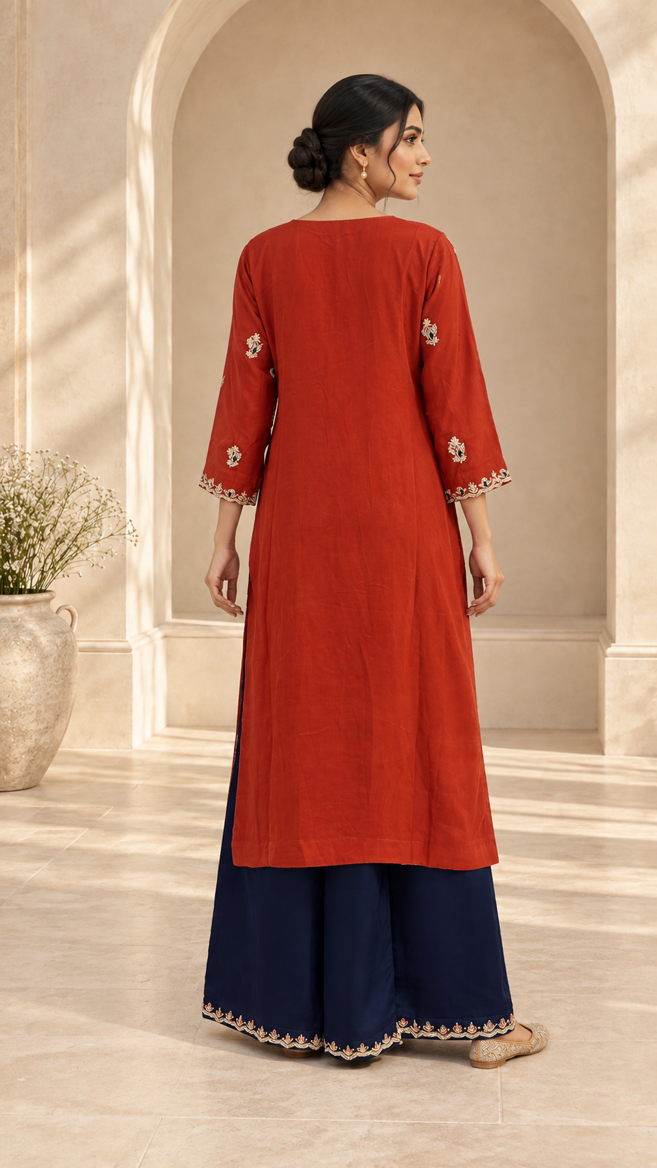 Rust Navy Plazo Dress