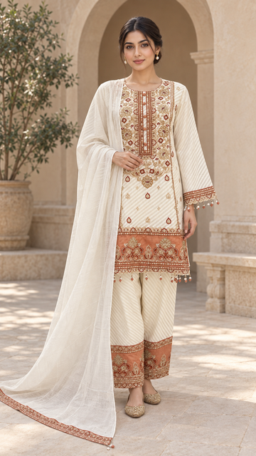 Ivory embroidered kurta
