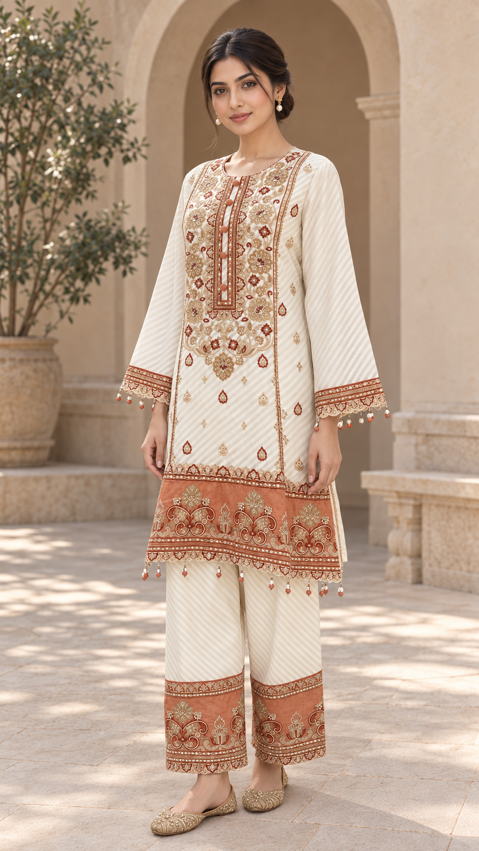 Ivory embroidered kurta
