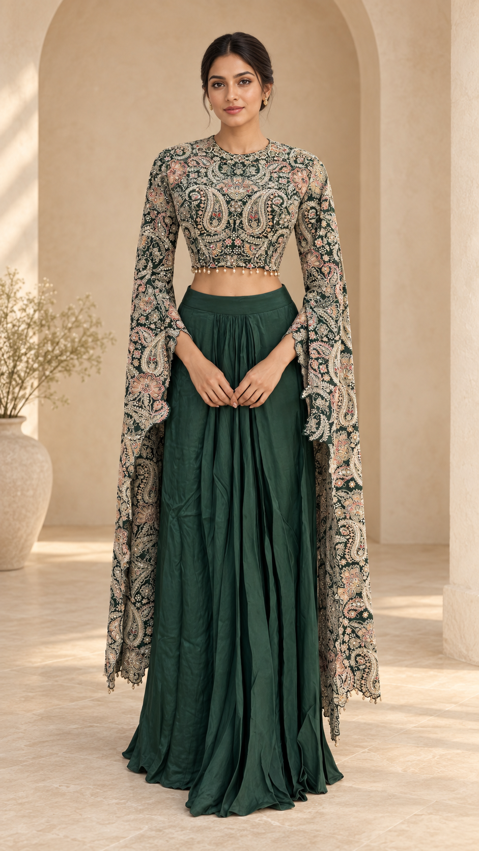 Forest Green Embroidered Indo western
