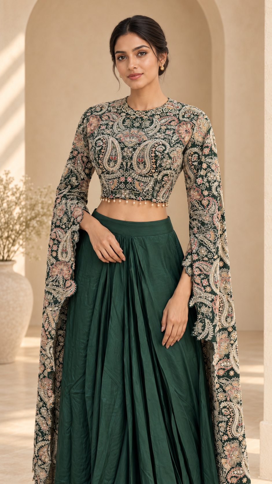 Forest Green Embroidered Indo western