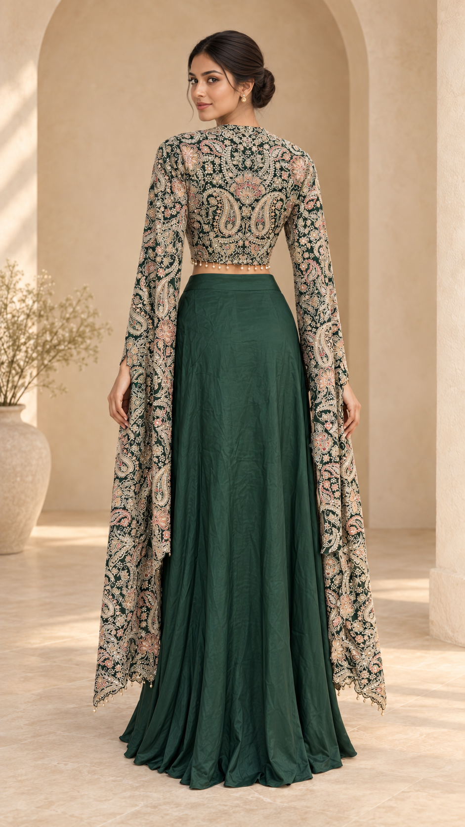 Forest Green Embroidered Indo western