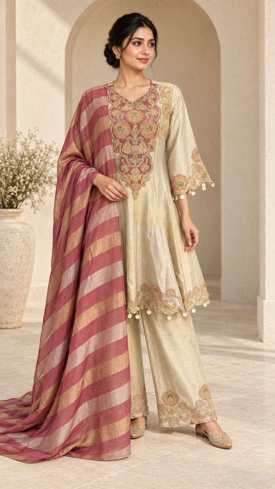 Champagne Gold Embroidered Plazzo
