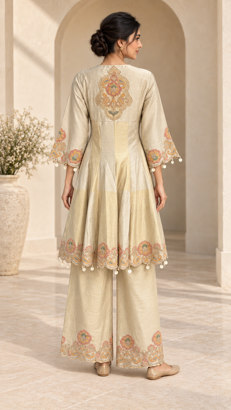 Champagne Gold Embroidered Plazzo
