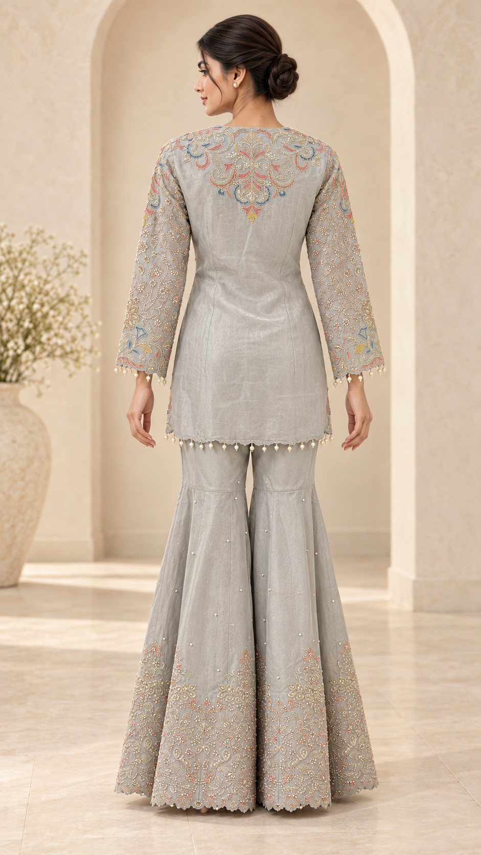 Silver Grey Embroidered Indo western