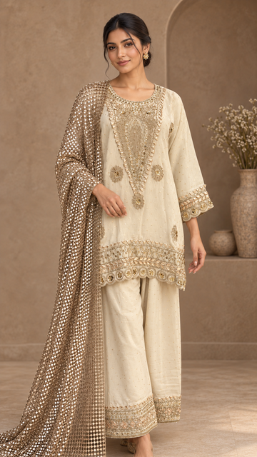 Ivory Gold Kurta Palazzo