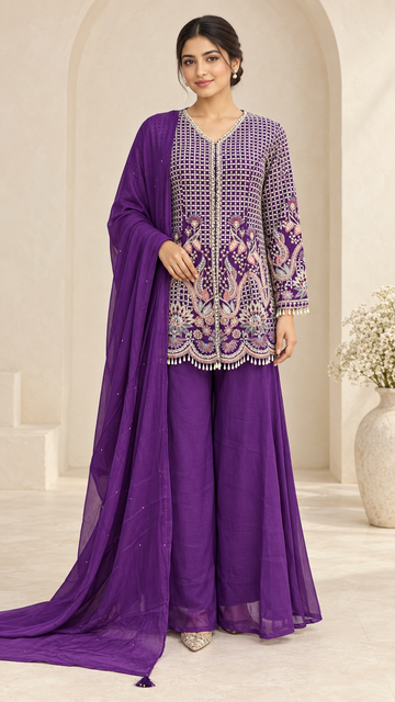 Royal Rurple Embroidered Plazzo