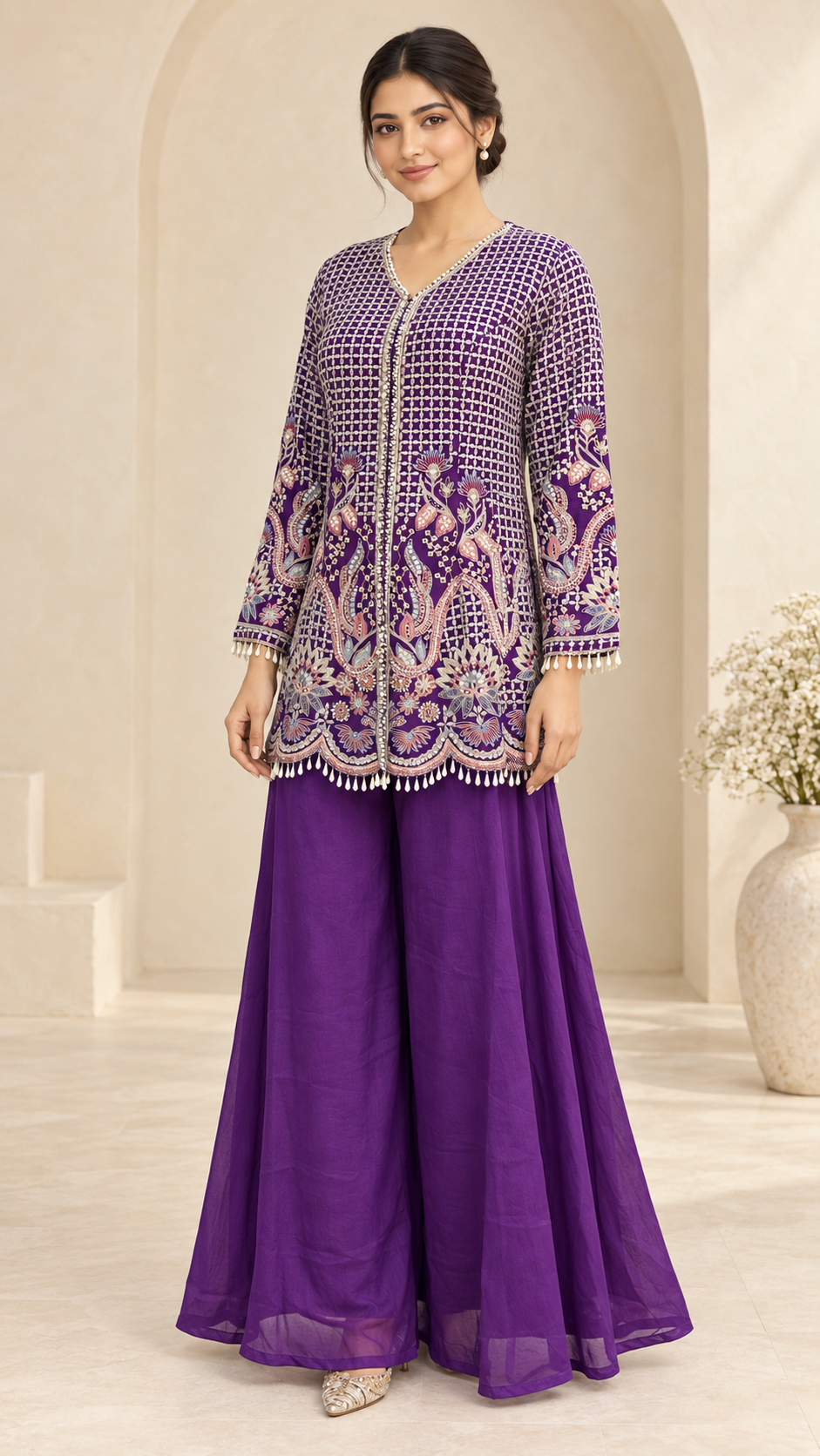 Royal Rurple Embroidered Plazzo