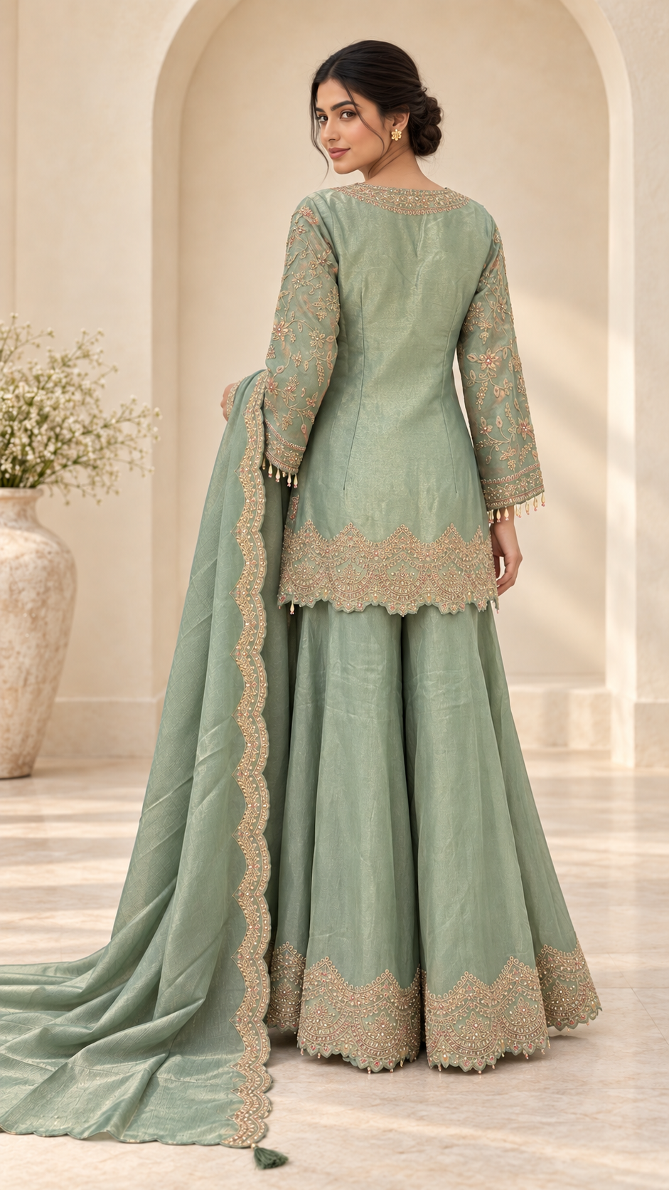 Sage green embroidered palazzo