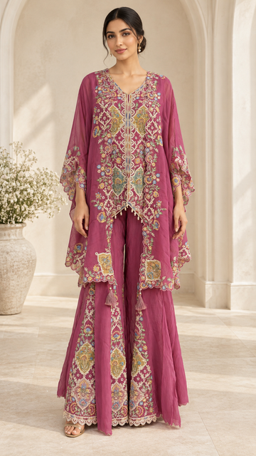 Embroidered Magenta Indo Western
