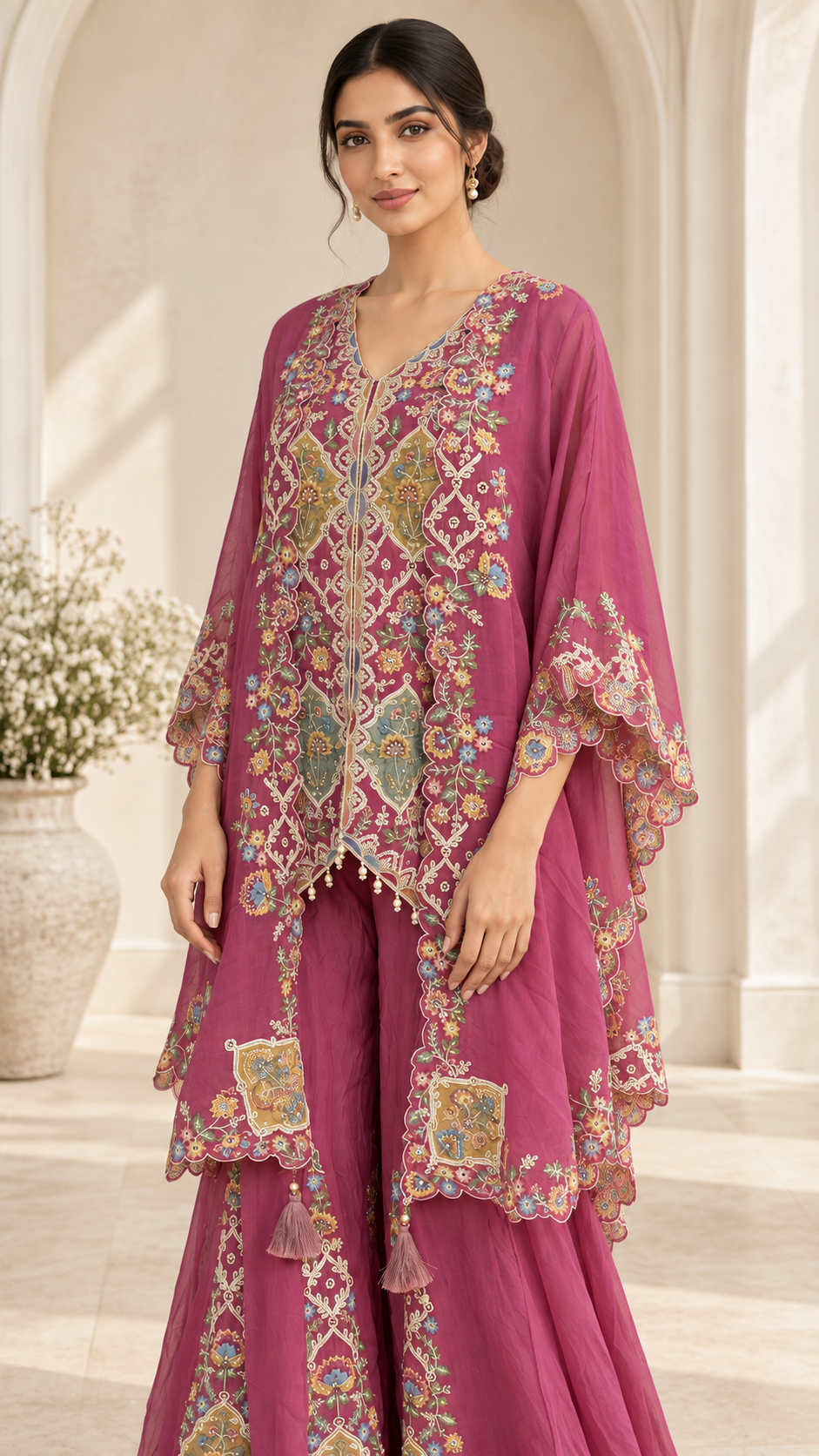 Embroidered Magenta Indo Western