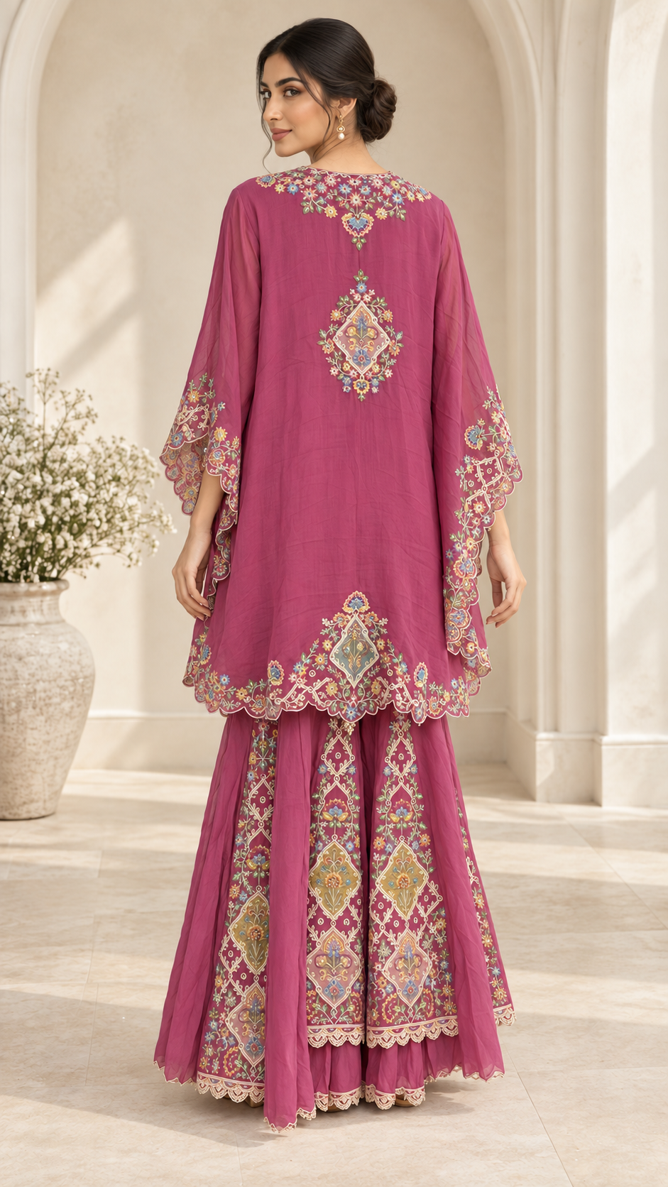 Embroidered Magenta Indo Western