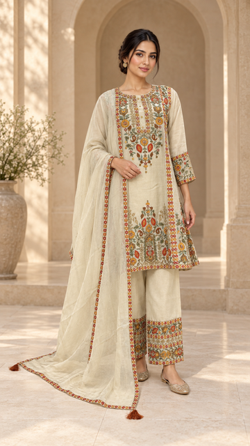 warm beige/cream Indowestern