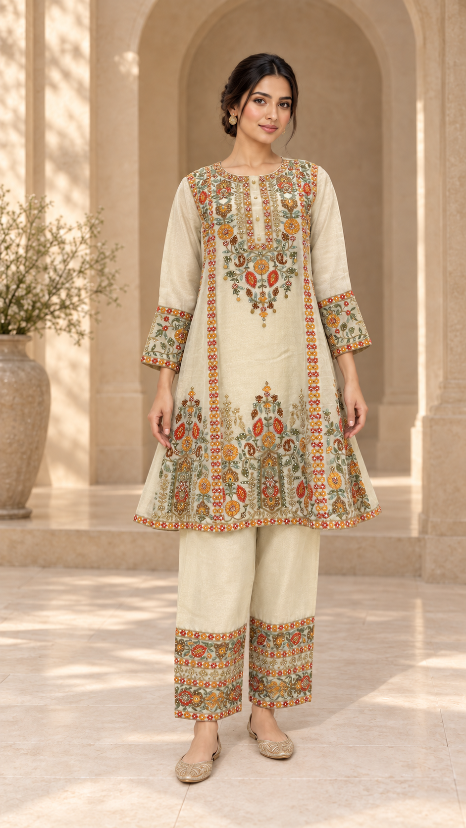 warm beige/cream Indowestern