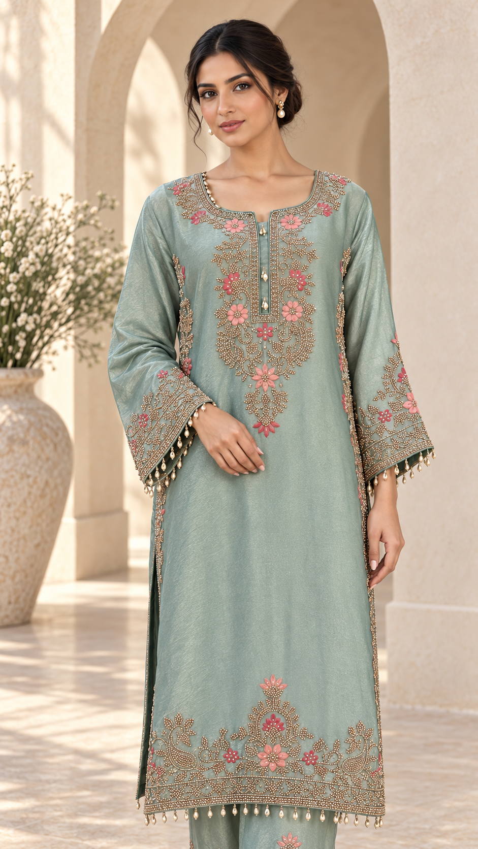 Seafoam Green Floral Plazzo