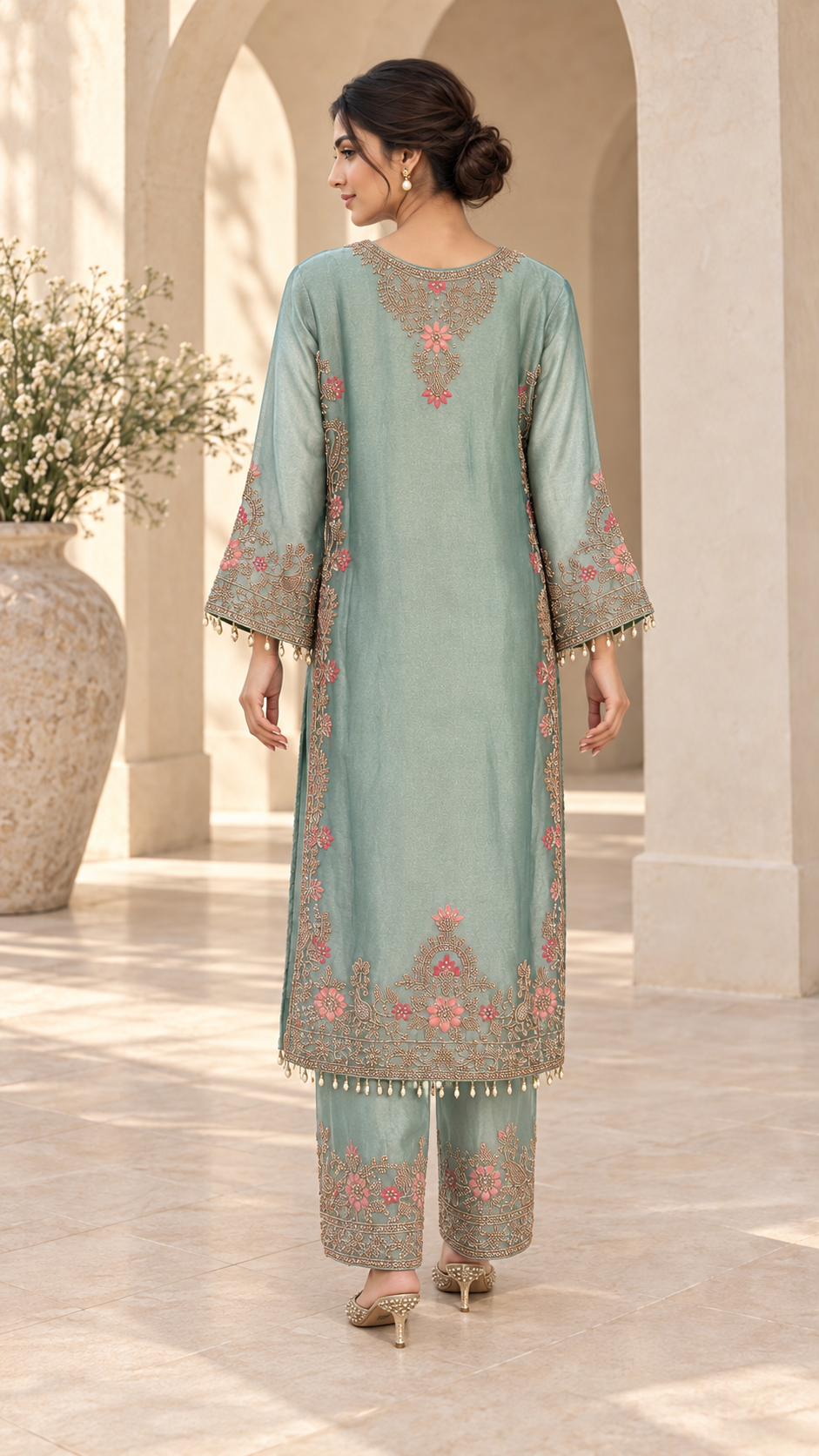 Seafoam Green Floral Plazzo