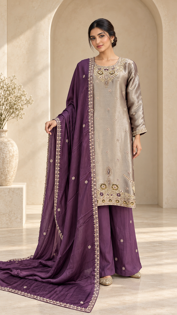 Silver taupe kurta Plazzo