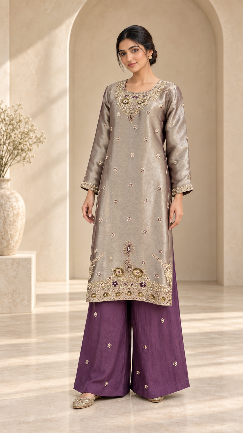 Silver taupe kurta Plazzo