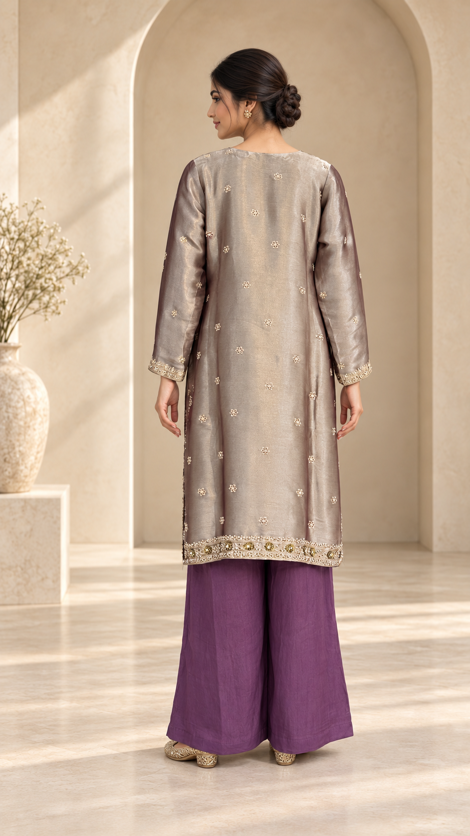 Silver taupe kurta Plazzo