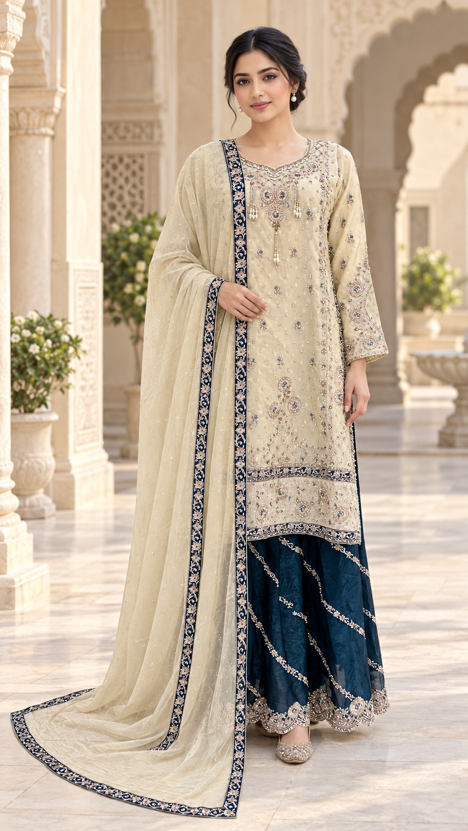 Elegant Ivory Sharara
