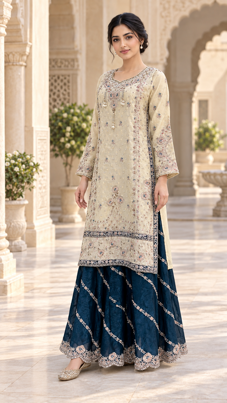 Elegant Ivory Sharara
