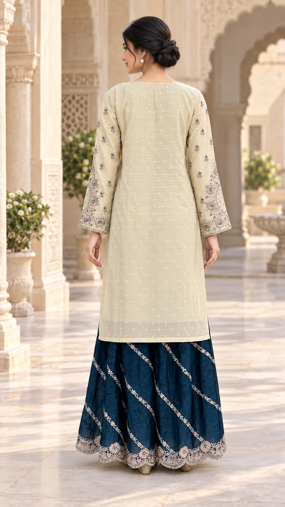 Elegant Ivory Sharara