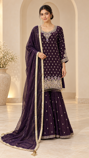 Elegant Purple Sharara