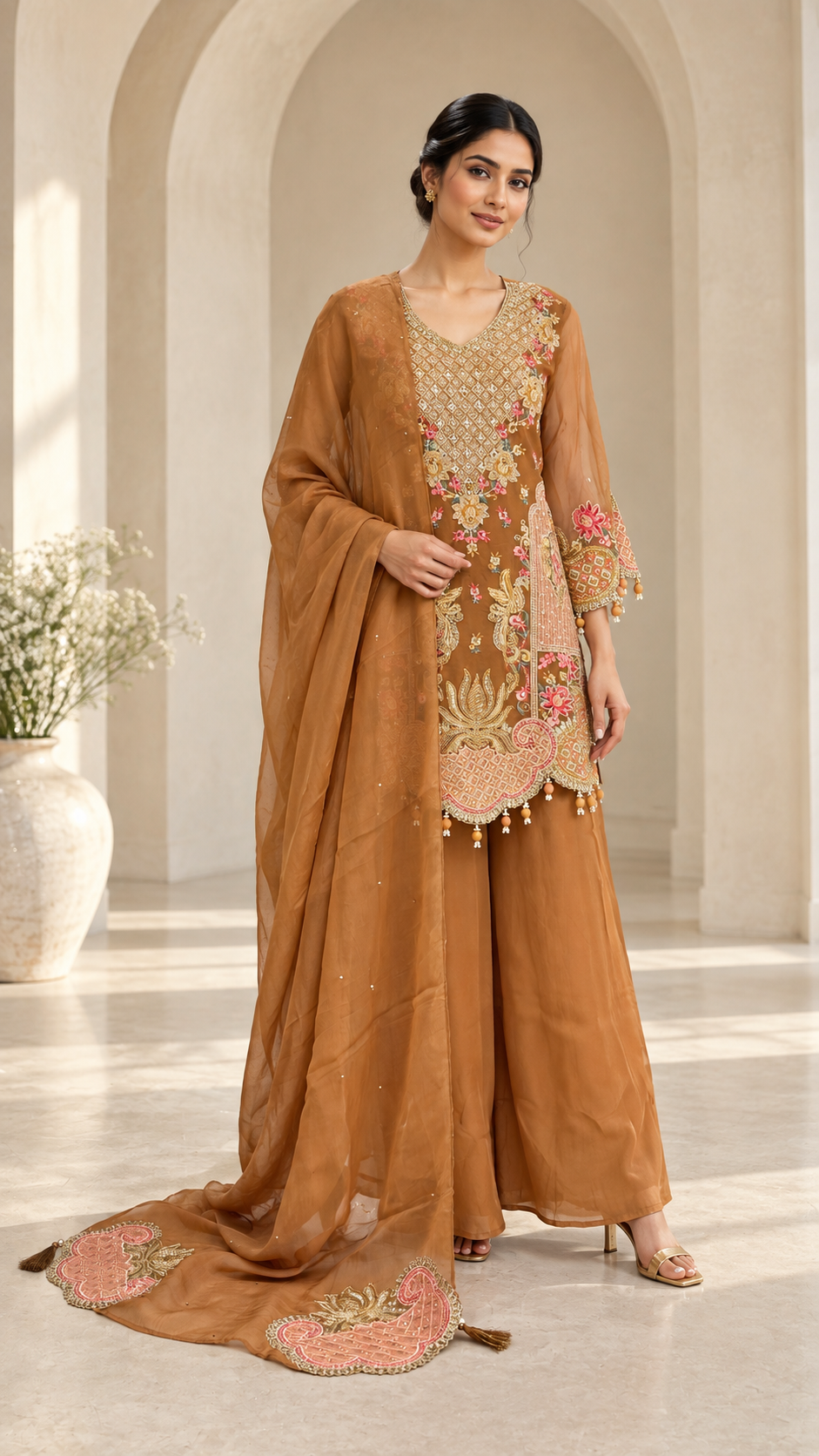 Caramel ochre Indo western