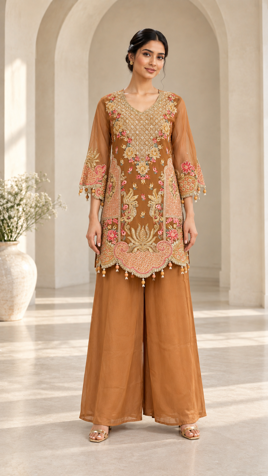 Caramel ochre Indo western