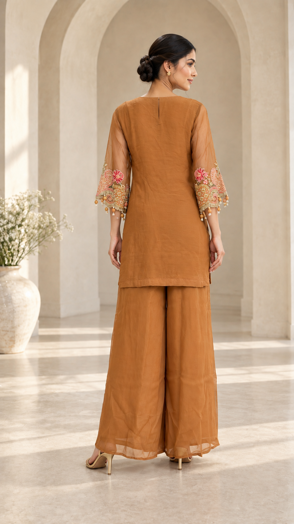 Caramel ochre Indo western